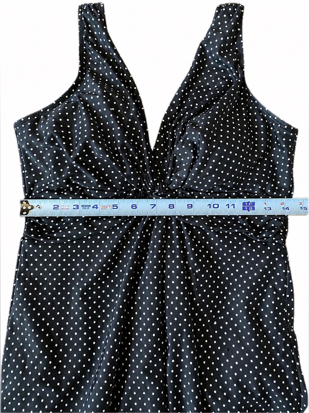 Miraclesuit Swim Dress Black & White Polka Dot Twist-Front 14 - Picture 3 of 10